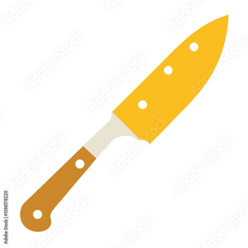 Sharp kitchen knife on white background with metal blade and black handle