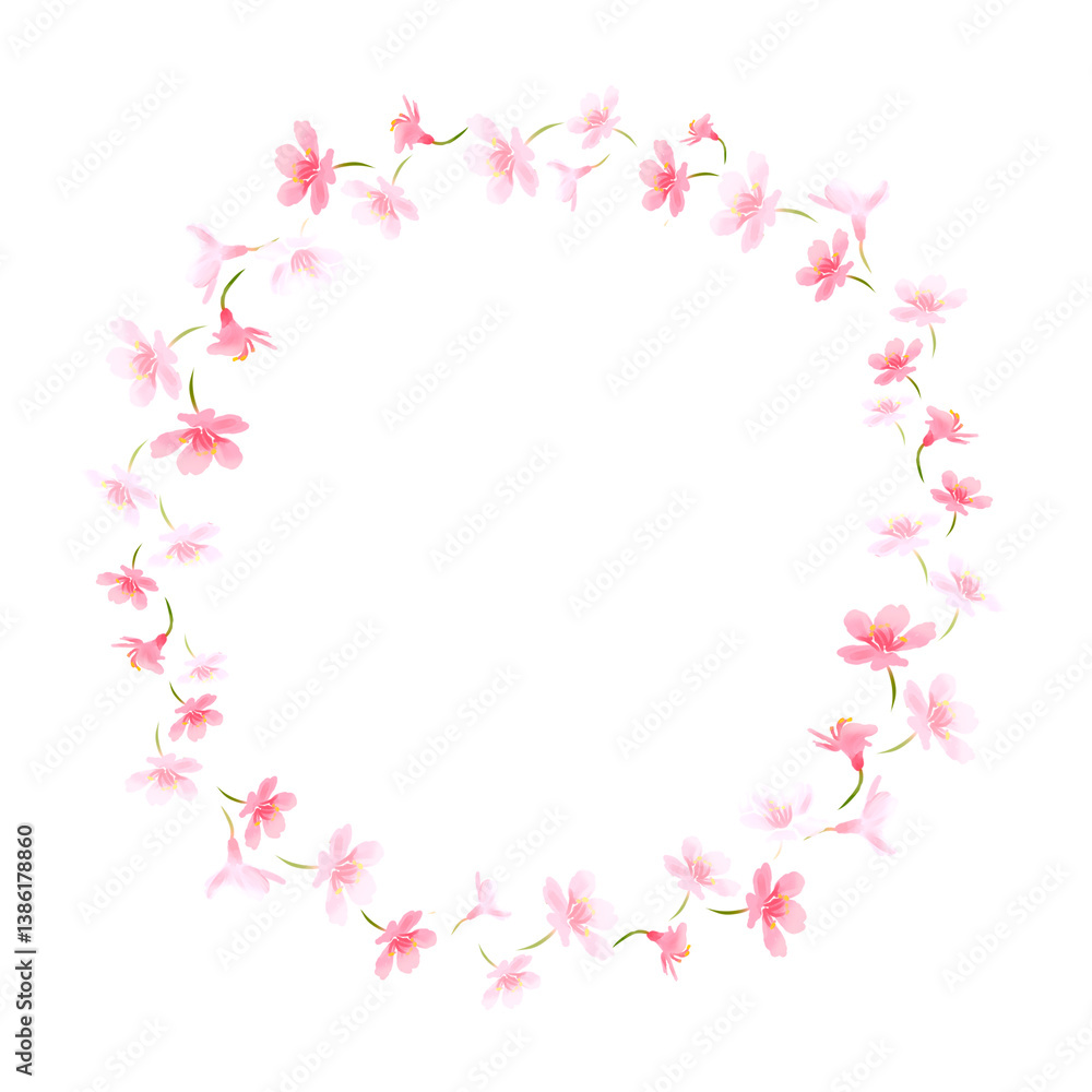 Painted wreath of pink Sakura. Floral Design Element for Birthday, New Year, Christmas Card, Wedding Invitation, Marketing, Advertising and Presentation. Painted wreath of pink Sakura. Floral Design Element for Birthday, New Year, Christmas Card, Wedding Invitation, Marketing, Advertising and Presentation.