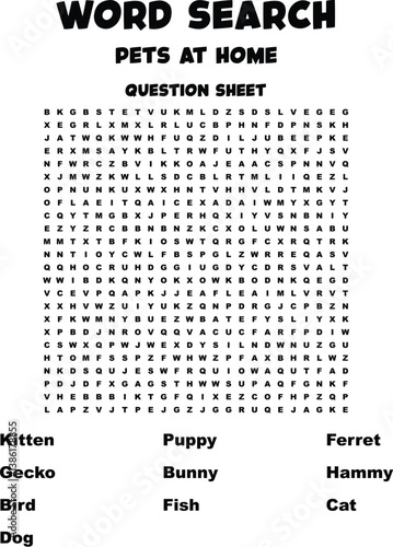 Word Search Puzzle Pets at Home Question Sheet Activity