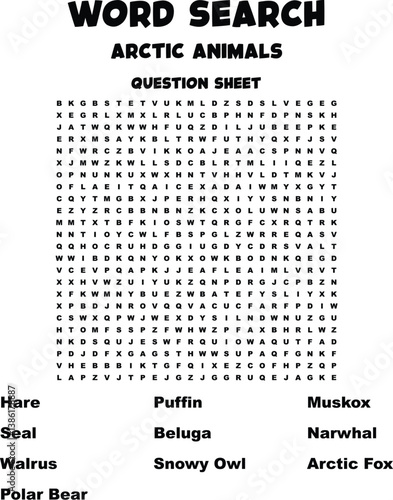 Arctic Animals Word Search Puzzle Educational Fun for Kids