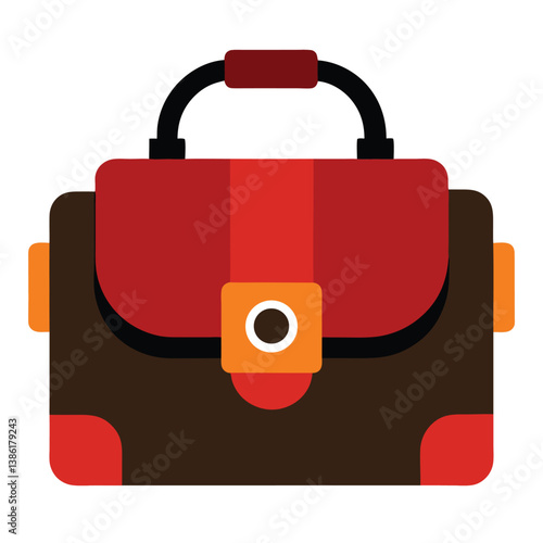 Red suitcase vector illustration with travel and business icons