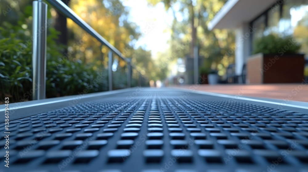 Fototapeta premium Modern Outdoor Pathway with Textured Surface and Lush Greenery