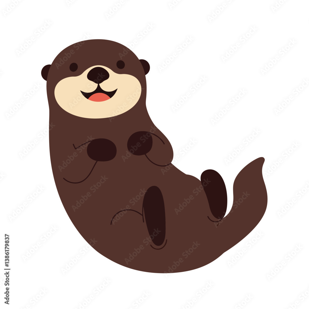 Obraz premium Cute cartoon otter floating on its back in a playful pose, flat vector art