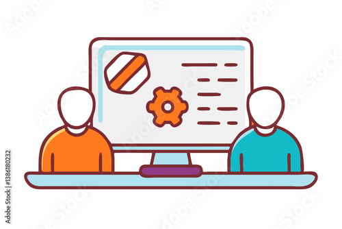 Team Collaboration Software Development Icon Concept Project Review Meeting Flat Design