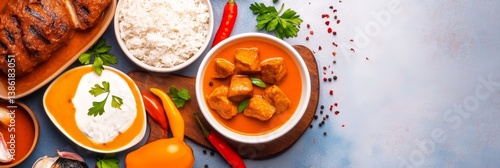 Wallpaper Mural Delicious Chicken Tikka Masala with Rice - A vibrant culinary scene featuring chicken tikka masala, rice, and flavorful accompaniments. Symbolizing warmth, spice, comfort, tradition, and abundance Torontodigital.ca