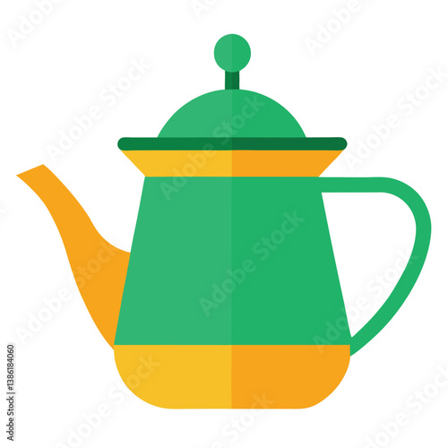Vintage metal teapot with green tea is an isolated kitchen object
