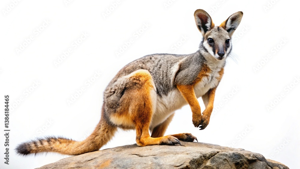Fototapeta premium yellow footed rock wallaby isolated on white background
