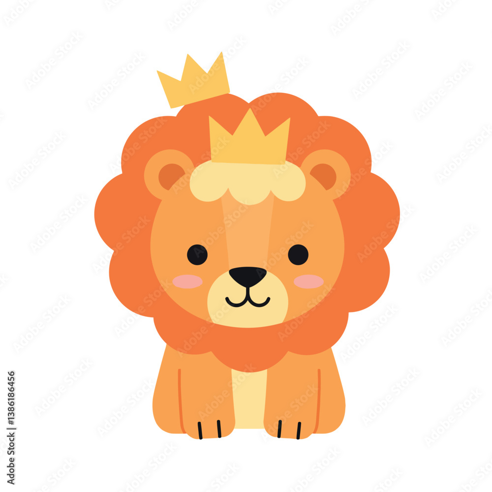 Fototapeta premium Adorable cartoon lion wearing a crown in a flat design style vector art