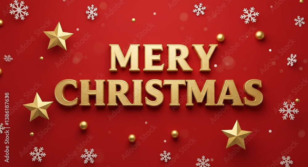 Fototapeta premium Golden Merry Christmas 3D Render: Festive Red Background AI Generated