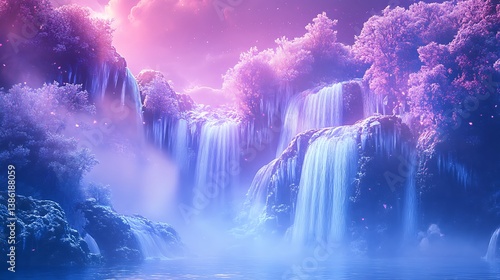 Obraz na płótnie A stunning purple and blue waterfall flows through the landscape w salonie