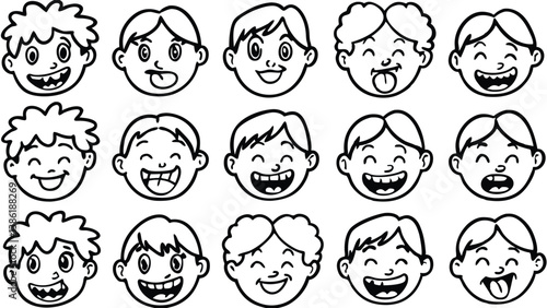 Hand drawn mouth, tongue caricature icon. Funny comic mouth collection