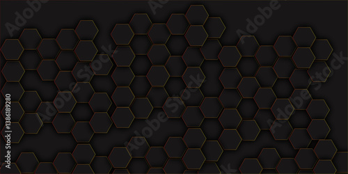 Abstract pattern with hexagonal blackand gray technology line paper background  3D Futuristic minimal honeycomb mosaic black  geometric mesh cell texture.
