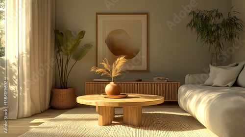Obraz na płótnie A cozy living room with natural light and indoor plants w salonie