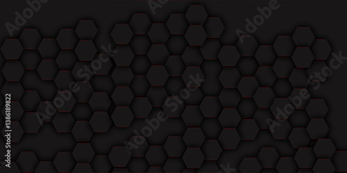 Abstract black 3d hexagon light creative digital concept vector surface grid Futuristic abstract honeycomb mosaic black background. geometric mesh cell texture