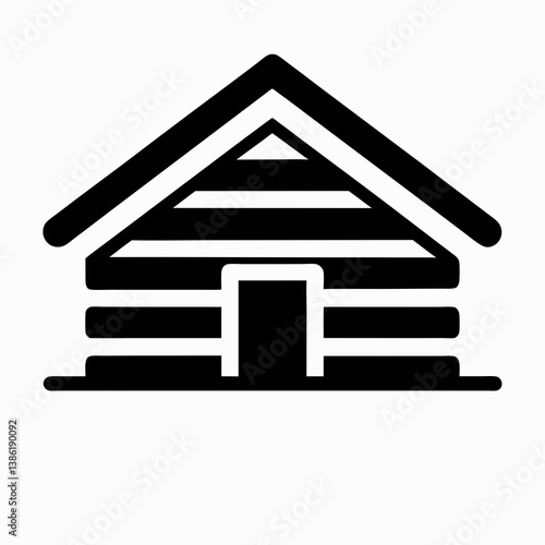 Simple Log Cabin Icon Vector Illustration Minimalist Black And White Design