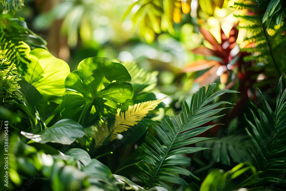 Lush Green Tropical Plants with Sunlight Creating a Natural Jungle Vibe Lush Green Tropical Plants with Sunlight Creating a Natural Jungle Vibe