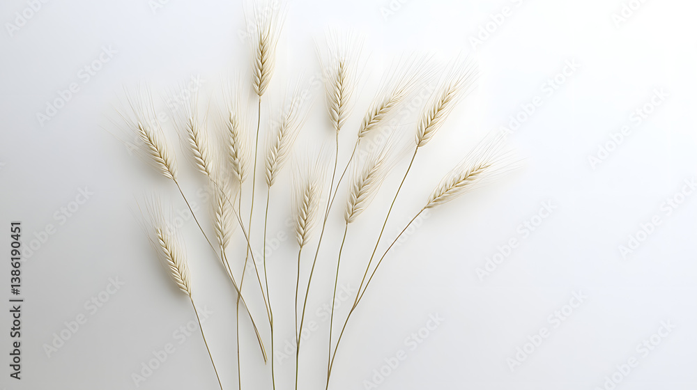 Fototapeta premium A group of barley ears, slender and finely detailed, placed gently on a clean, white background.