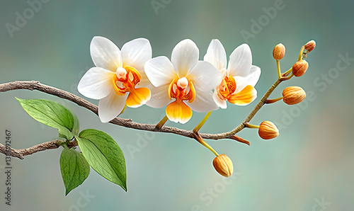 Elegant White Orchid Flower Blooming on Lush Green Background