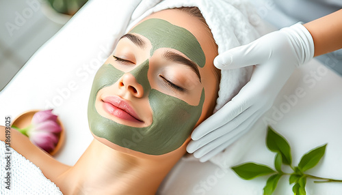 Beautiful and attractive young adult woman receiving professional beauty or skincare treatment with