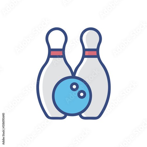 Bowling Ball and Pins Cartoon Icon Illustration Vector