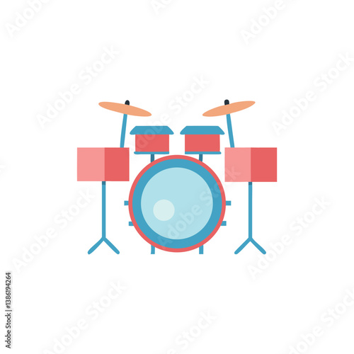 Colorful Cartoon Style Drum Set Isolated Illustration