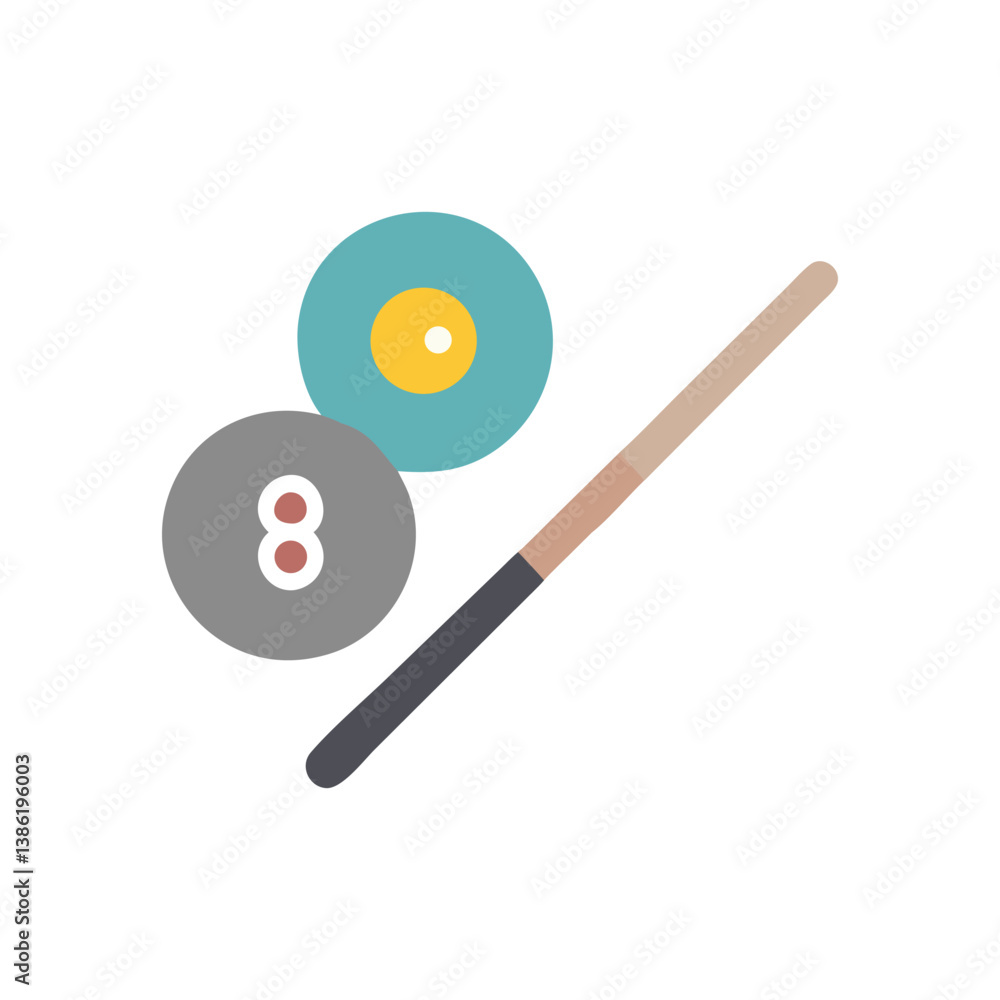 Flat Vector Illustration of Billiard Balls and Cue Stick Flat Vector Illustration of Billiard Balls and Cue Stick
