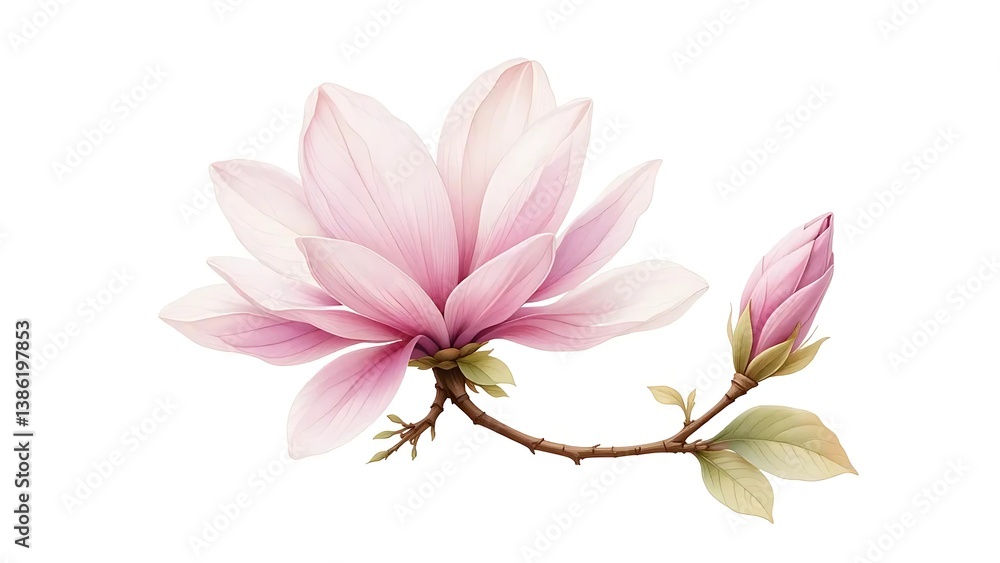 Naklejka premium Floral Elegance, Botanical Illustration, Nature Decor, Flower Painting