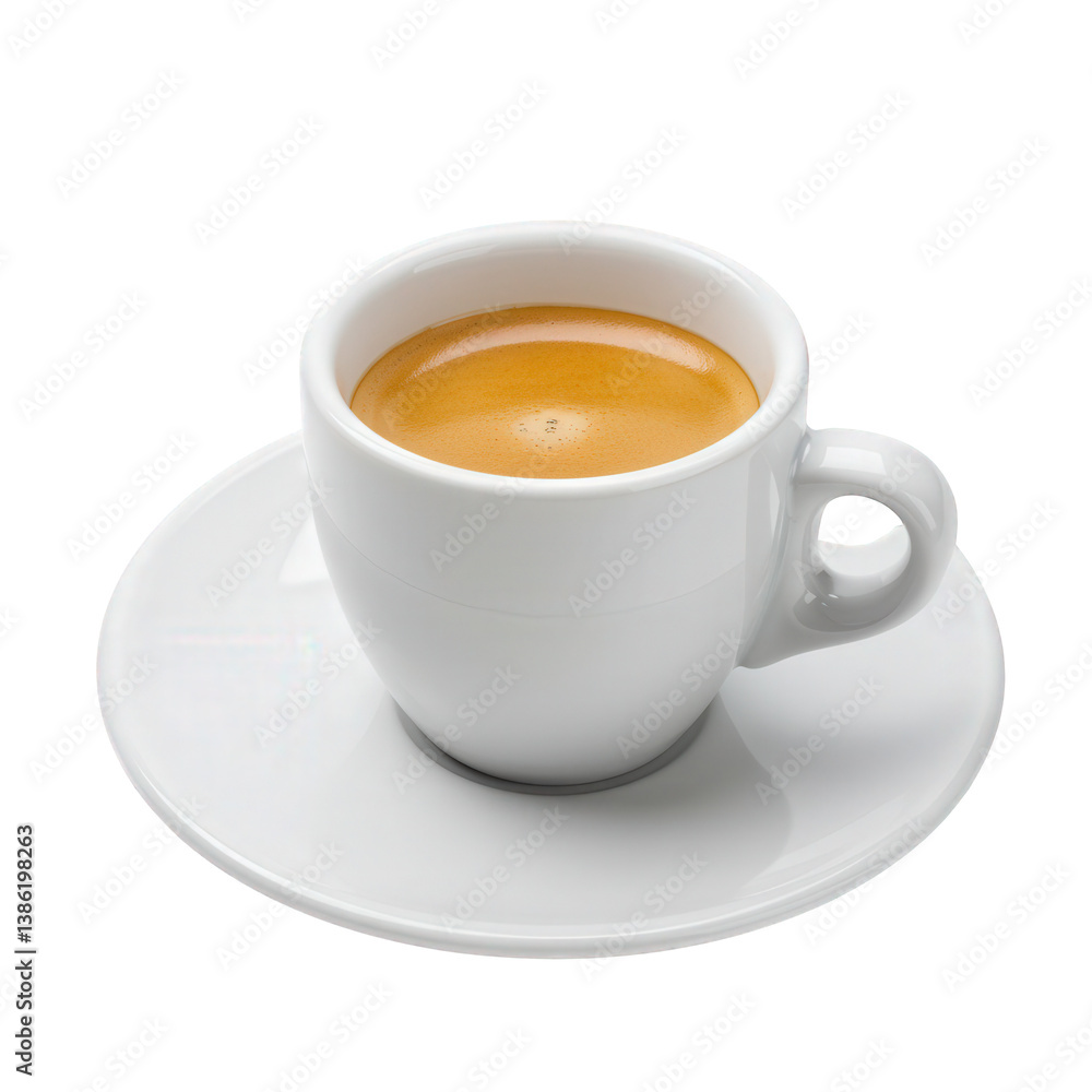 Aromatic Espresso in a White Cup and Saucer. Aromatic Espresso in a White Cup and Saucer.