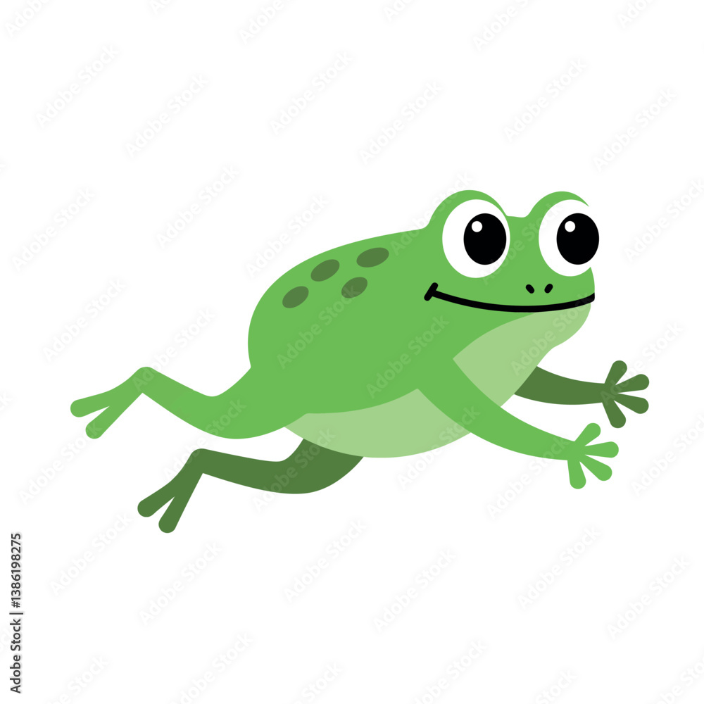 Green frog leaping joyfully in a playful, minimal design style vector illustration Green frog leaping joyfully in a playful, minimal design style vector illustration
