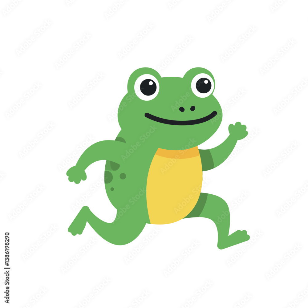 Playful green frog character in flat design style jumping happily in vector art Playful green frog character in flat design style jumping happily in vector art