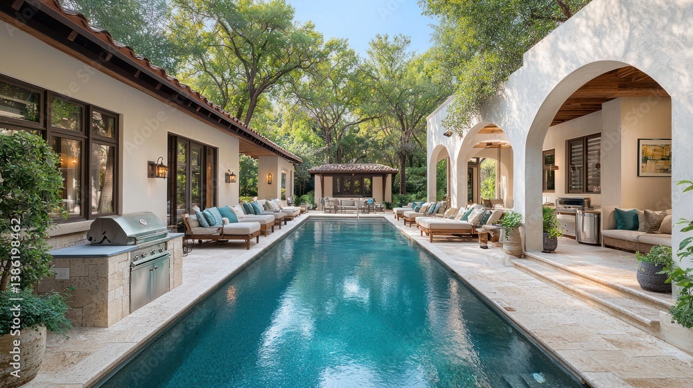 Fototapeta premium Luxurious pool house, outdoor living