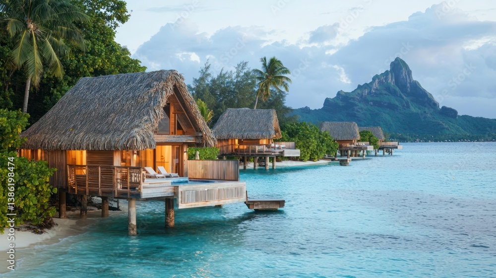 Fototapeta premium Luxurious overwater bungalows on a tropical beach