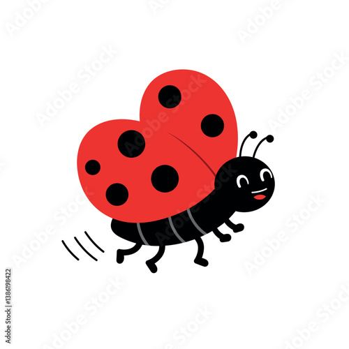 A cheerful ladybug with a heart-shaped shell in a flat and colorful vector illustration