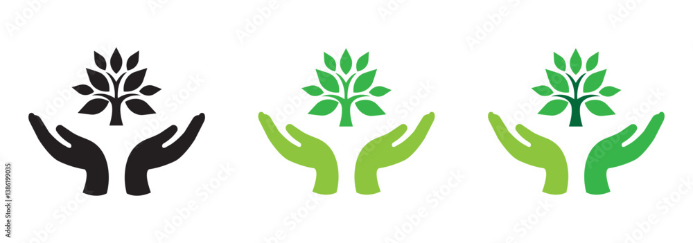Fototapeta premium Leaf on hand icon. Organic icon, vector illustration