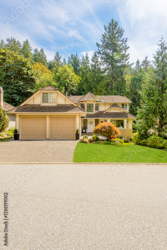 Wallpaper Mural Garage door in luxury house with trees and nice landscape in Summer in Vancouver, Canada, North America. Day time on June 2024. Torontodigital.ca