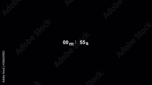 1 minute  countdown timer on transparent background, countdown timer from 60 to 0 with alpha channel.	
