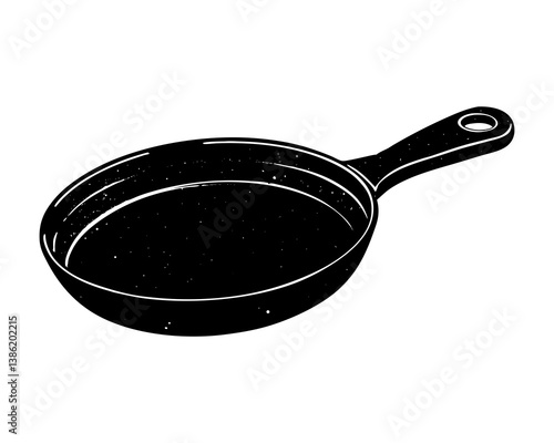Frying pan silhouette on white background.