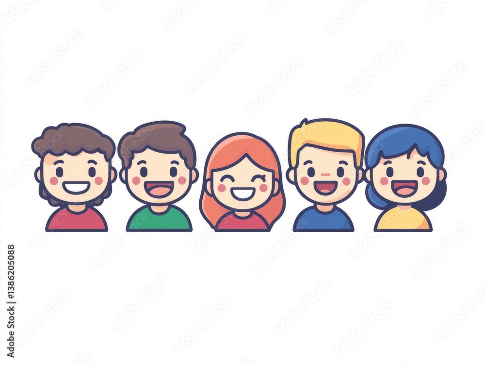 Fototapeta premium Simple illustration of a smiling family on a white background. Happy family, family day.