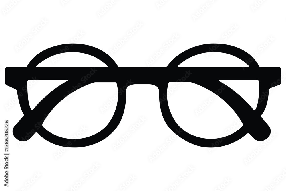 Fototapeta premium Round Glasses Silhouette Vector Illustration, Sunglasses style sign for fashion, glasses silhouette design, black round glasses outline vector, vector outline symbol, logo illustration,