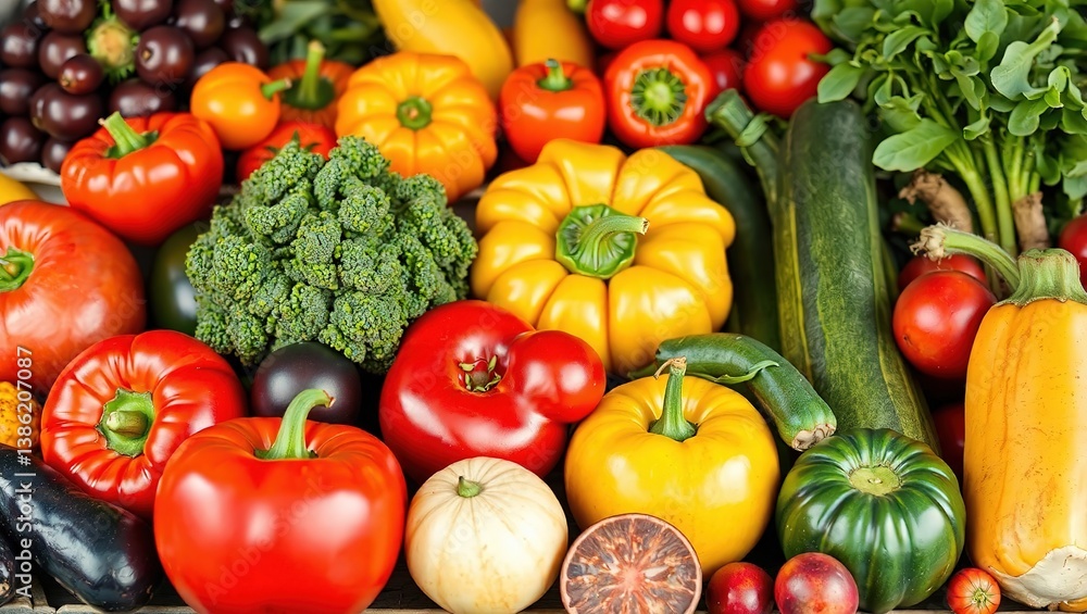 Fresh Organic Produce Display - Ripe Fruits and Vegetables for Healthy Eating Fresh Organic Produce Display - Ripe Fruits and Vegetables for Healthy Eating