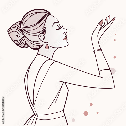 Elegant woman poses gracefully, showcasing a flawless manicure.