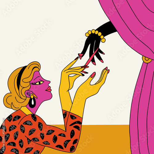 Elegant woman poses gracefully, showcasing a flawless manicure.