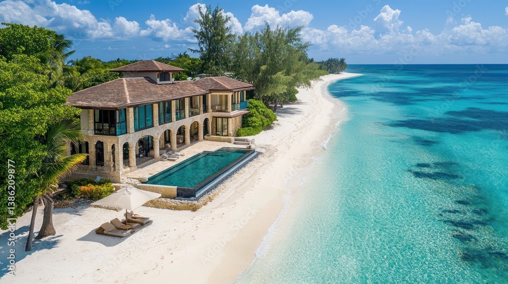 Fototapeta premium Luxury Beachfront Villa with Private Pool and Stunning Ocean Views
