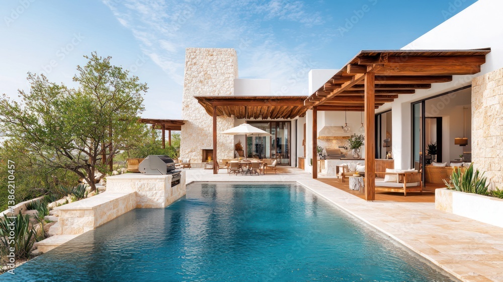 Fototapeta premium Modern Home Exterior with Pool