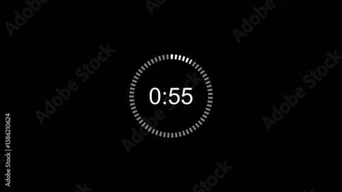 1 minute  countdown timer on transparent background, countdown timer from 60 to 0 with alpha channel.	