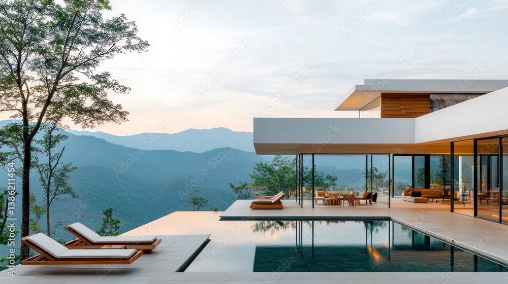 Modern house with pool overlooking mountains Modern house with pool overlooking mountains