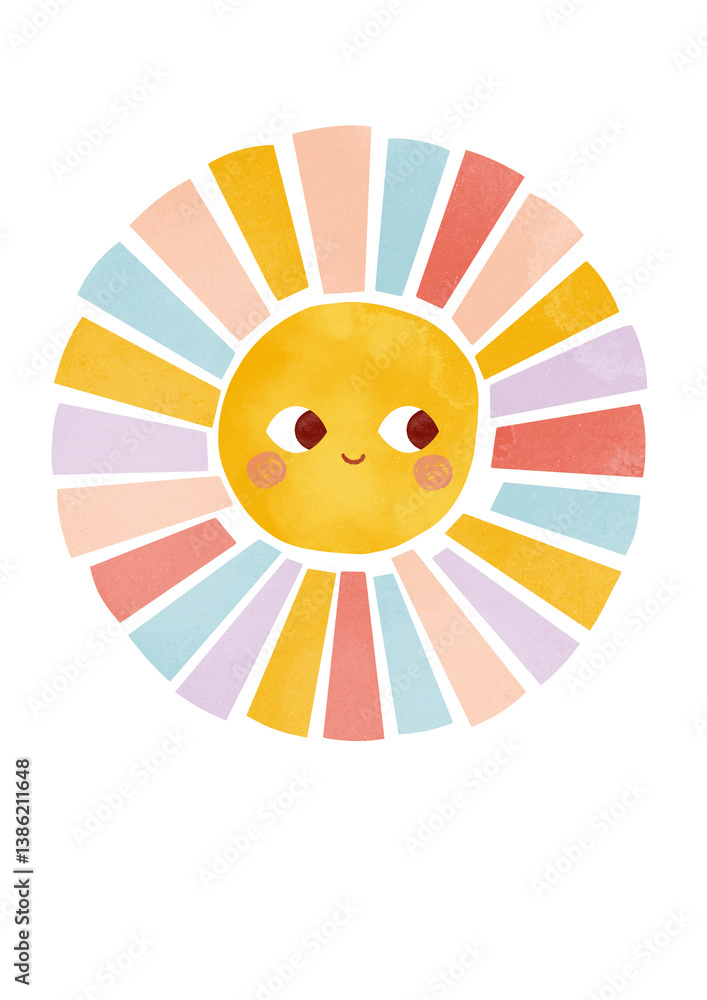 Obraz premium Boho Sun print. Nursery art. Watercolor whimsical sun illustration. Nursery wall art. You are my sunshine