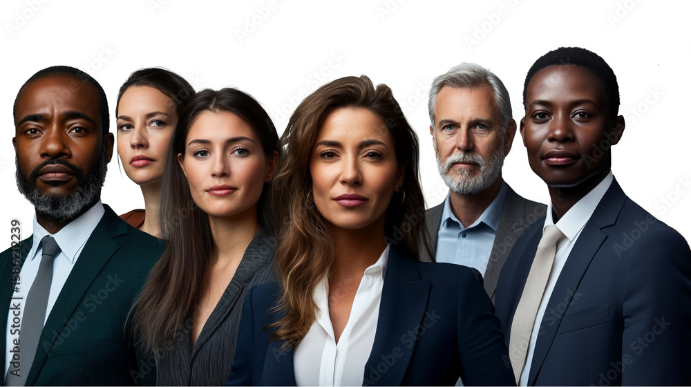 Group photo of a business team, collective photo of a business team, photo of a professional business team, business team made up of people from different cultures, on a transparent backgrounds Group photo of a business team, collective photo of a business team, photo of a professional business team, business team made up of people from different cultures, on a transparent backgrounds