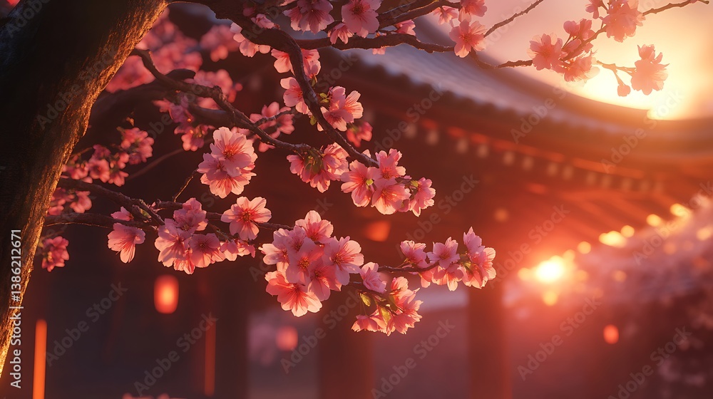 Pink Cherry Blossoms Bloom in Front of a Traditional Building