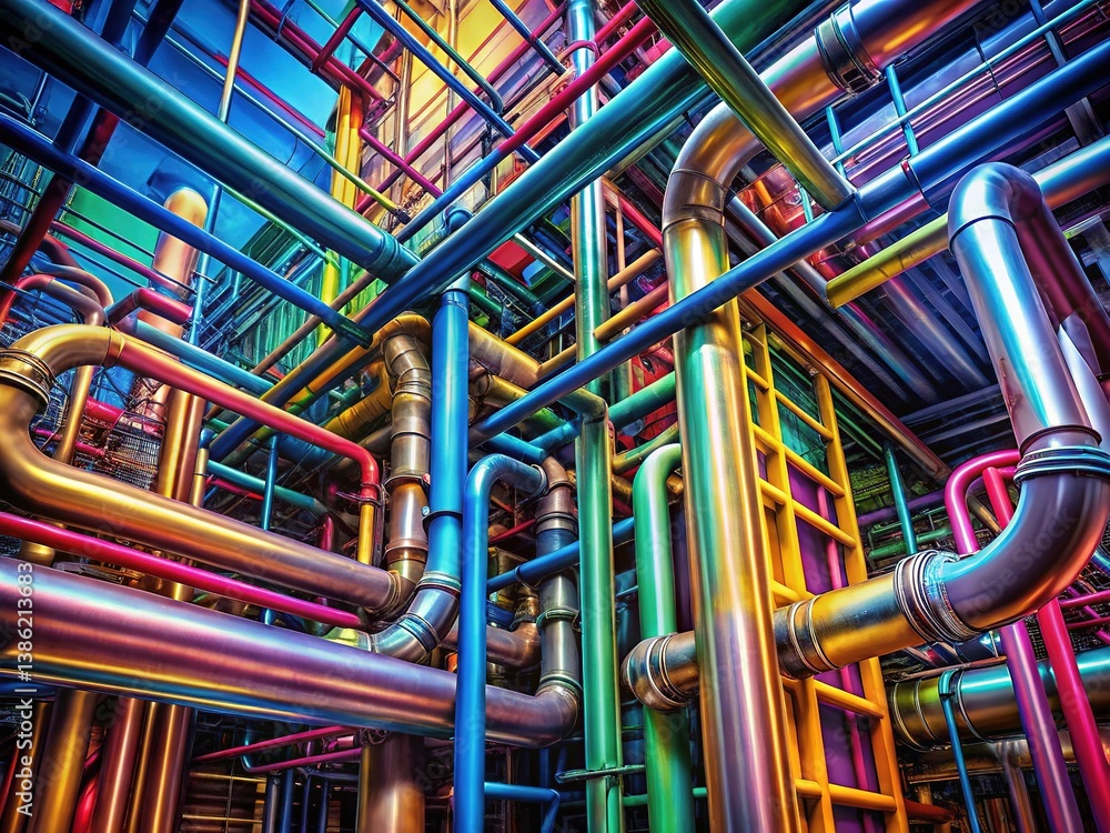 Industrial Pipes, Abstract Painting, Steel Pipes, Artistic Industrial Pipes, Abstract Painting, Steel Pipes, Artistic